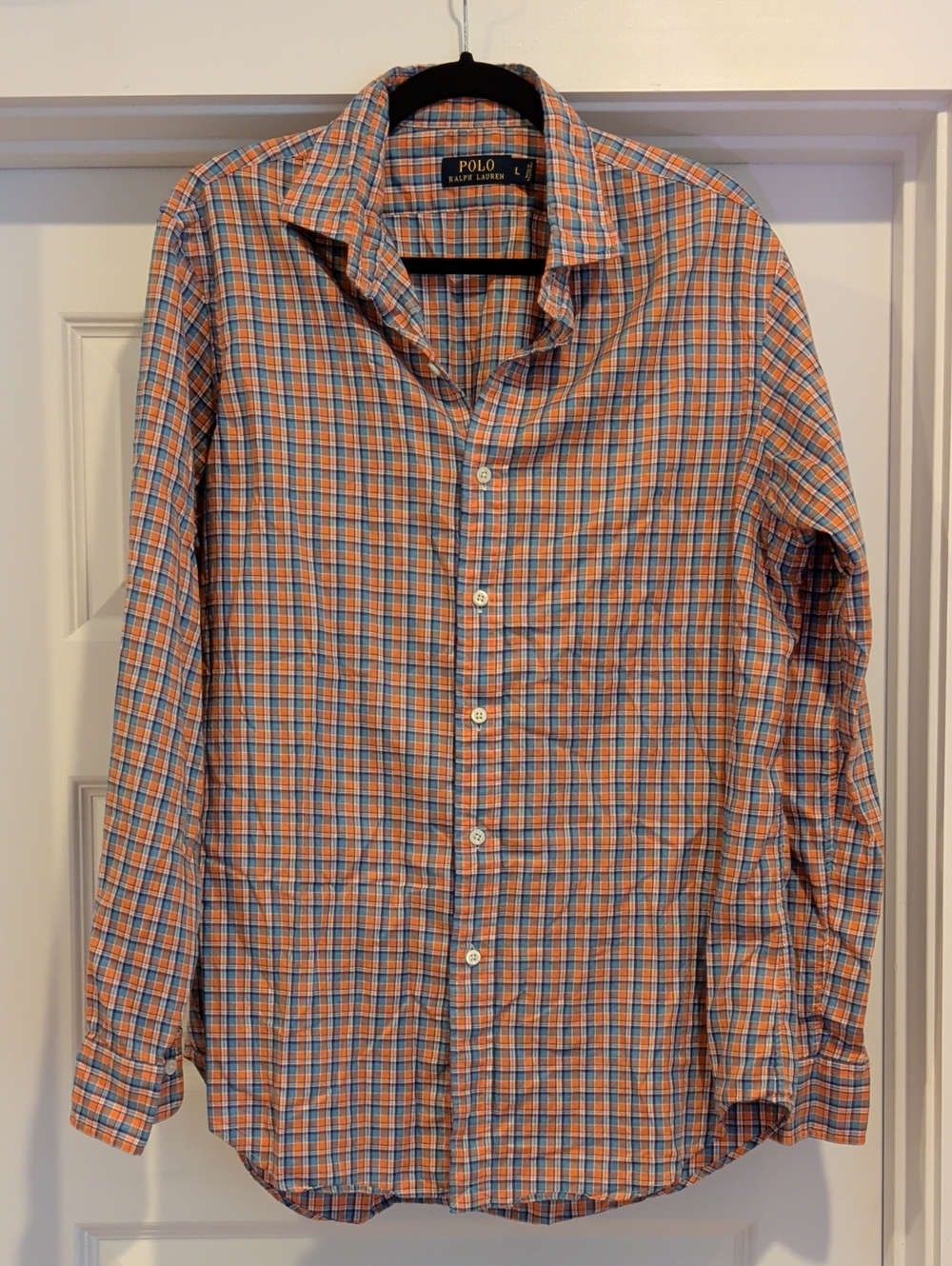 Polo by Ralph Lauren Orange and Blue Plaid Button-Up Shirt